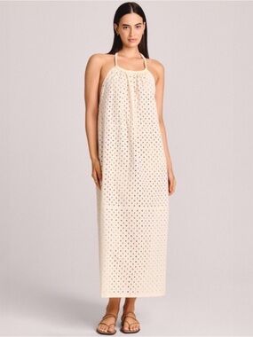 VITAMIN A Eyelet halter maxi coverup dress in Cream